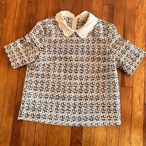 FRNCH Tweed Shirt with Scalloped Peter Pan Collar